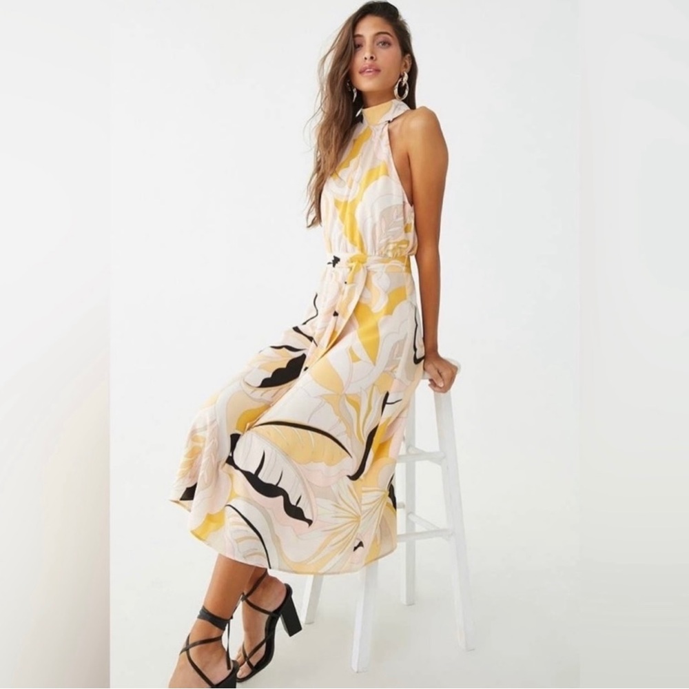Women’s NWOT Forever 21 Halter Flowy Midi Dress Size L Neutral Abstract print